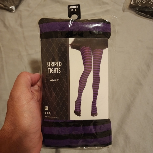 Suit Yourself Striped Tights Purple/Black Sexy Dark Academia Cosplay Theatrical - Picture 2 of 7